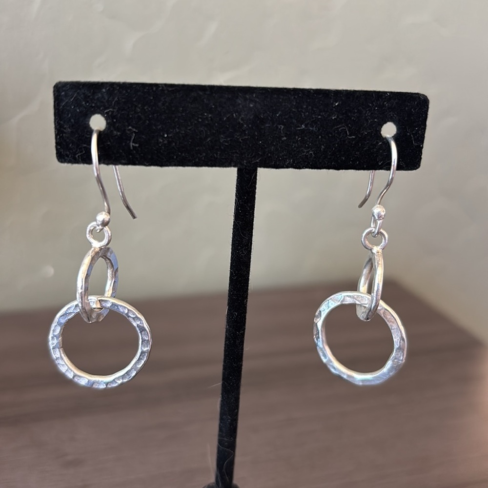 Hammered Thai Solid Silver Double Hoop Earrings NWT
